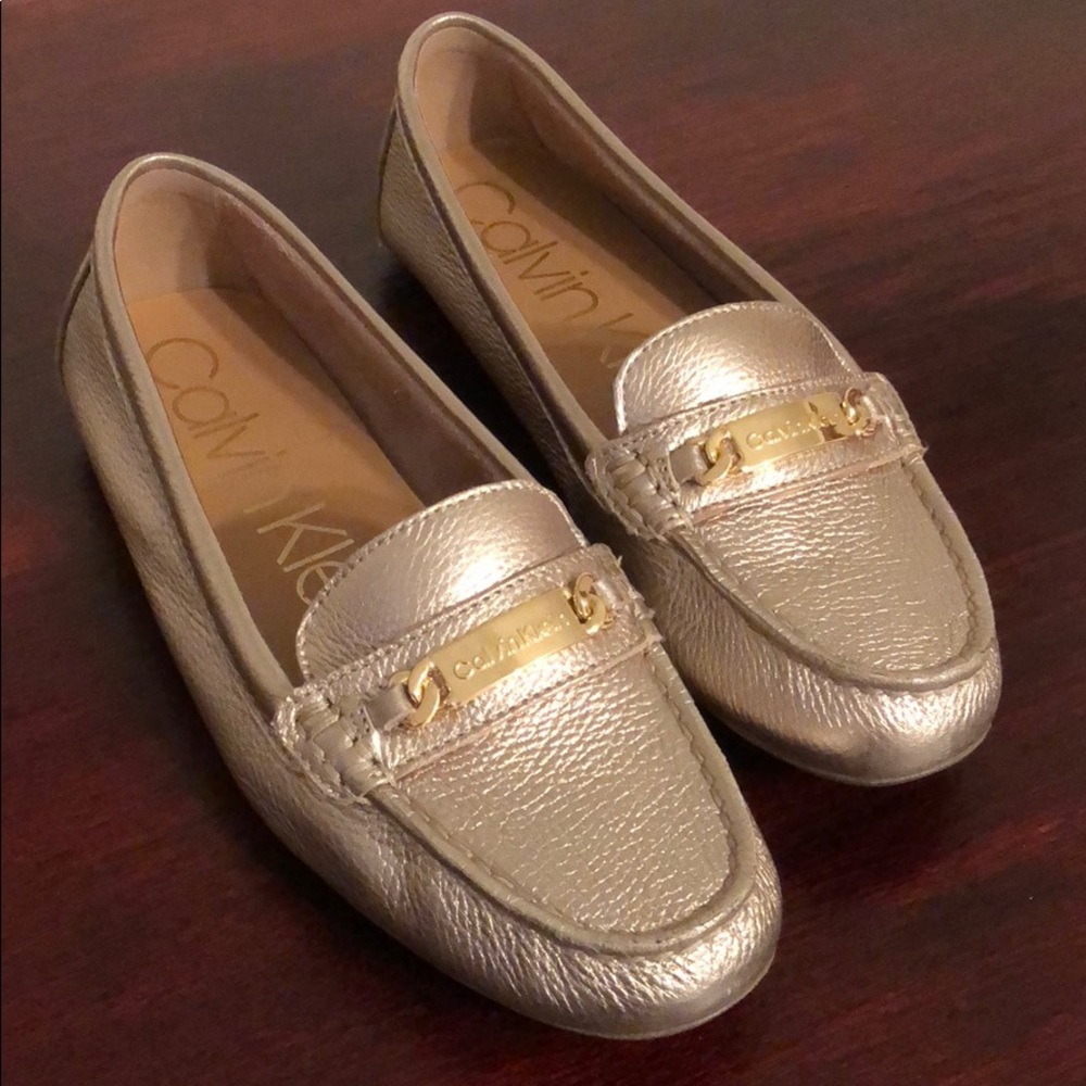 Gold loafers